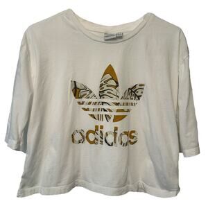 Adidas Originals Trefoil Crop T-Shirt White Graphic Logo Casual Top